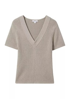Reiss Rosie Cotton-Linen Rib-Knit T-Shirt