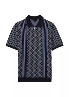 Reiss Sanderson Geometric Knit Short-Sleeve Polo Sweater