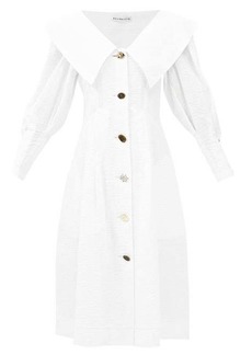Rejina Pyo - Milo Exaggerated-collar Cotton-seersucker Dress - Womens - Ivory