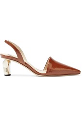 Rejina Pyo Woman Conie Embossed Patent-leather Slingback Pumps Brown