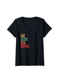 Womens Ren Crypto Eat Sleep Ren Repeat V-Neck T-Shirt