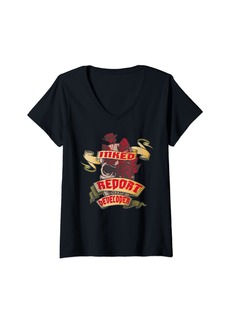 Womens Report Developer Inked Skull & Red Roses Tattoo V-Neck T-Shirt