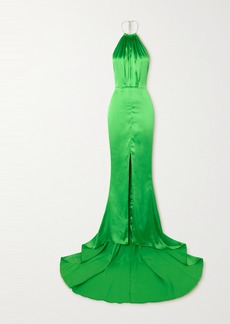 Retrofête Margot Crystal-embellished Stretch-silk Satin Halterneck Gown