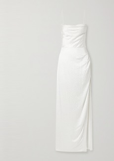 Retrofête Marlene Crystal-embellished Draped Silk-satin Maxi Dress