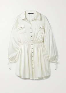 Retrofête Olive Embellished Stretch-silk Satin Mini Shirt Dress