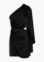 Retrofête - Mae one-sleeve pleated stretch-silk satin mini dress - Neutral - M