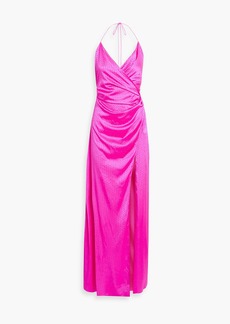 Retrofête - Ceres crystal-embellished silk-blend satin halterneck gown - Pink - XS