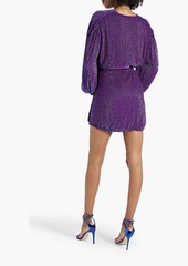 Retrofête - Gabrielle velvet-trimmed sequined chiffon mini wrap dress - Purple - S