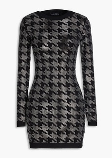 Retrofête - Leanna embellished houndstooth cotton and cashmere-blend mini dress - Black - S