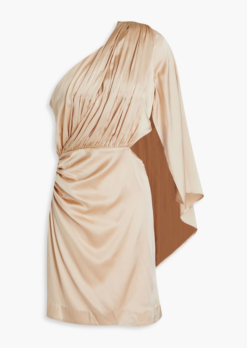 Retrofête - Mae one-sleeve pleated stretch-silk satin mini dress - Neutral - M