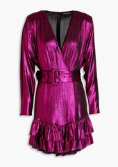 Retrofête - Maureen wrap-effect metallic jersey mini dress - Pink - M