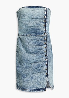 Retrofête - Megh strapless pleated denim mini dress - Blue - XXS