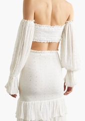 Retrofête - Paige off-the shoulder cropped embellished silk-crepon top - White - L