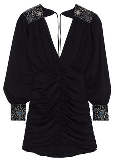 Retrofête Woman Bryanne Ruched Embellished Crepe Mini Dress Black