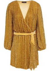 Retrofête Woman Velvet-trimmed Sequined Chiffon Mini Dress Gold