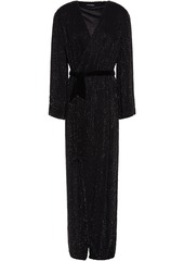 Retrofête Woman Margarita Velvet-trimmed Sequined Chiffon Maxi Wrap Dress Black