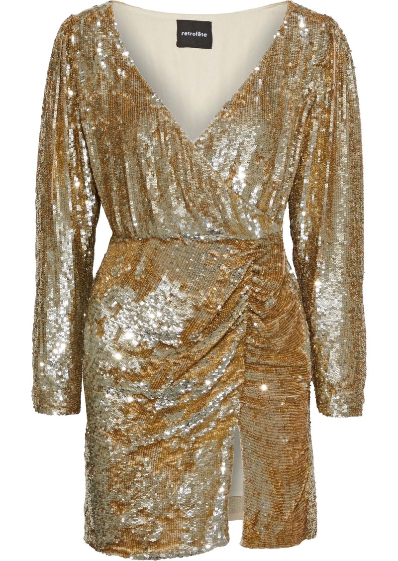 Retrofête Woman Roxy Wrap-effect Sequined Tulle Mini Dress Gold