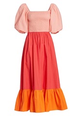 Rhode Eloise Puff Sleeve Colorblocked Midi Dress