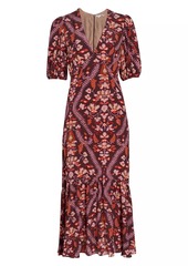 Rhode Ester V-Neck Puff-Sleeve Maxi Dress