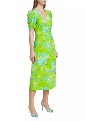 Rhode Maci Geometric Puff-Sleeve Midi-Dress