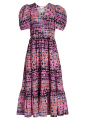 Rhode Nisha Dot-Print Puff-Sleeve Midi Dress