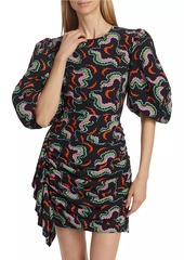 Rhode Pia Printed Puff-Sleeve Minidress