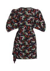 Rhode Pia Printed Puff-Sleeve Minidress