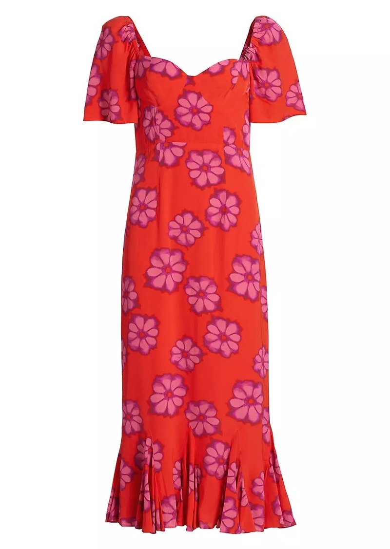 Rhode Ramona Floral Godet-Hem Midi-Dress