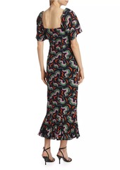 Rhode Ramona Printed Fluted-Hem Midi-Dress