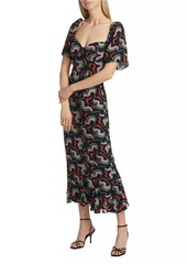 Rhode Ramona Printed Fluted-Hem Midi-Dress