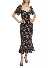 Rhode Ramona Printed Fluted-Hem Midi-Dress