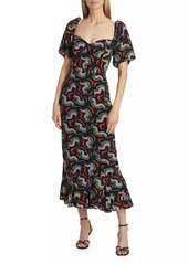 Rhode Ramona Printed Fluted-Hem Midi-Dress