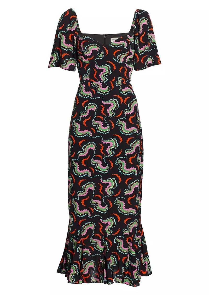 Rhode Ramona Printed Fluted-Hem Midi-Dress