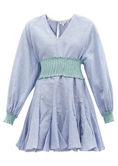 Rhode - Ella Flared Striped Cotton-blend Hopsack Dress - Womens - Blue Stripe