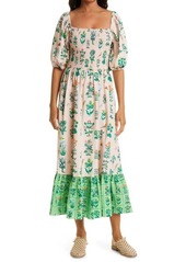 RHODE Eloise Smock Bodice Cotton Maxi Dress in Garden Pink at Nordstrom