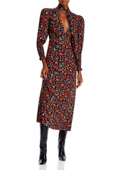 Rhode Polly Floral Cut Out Tie Neck Midi Dress