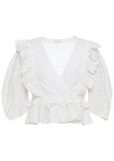 RHODE - Elodie cropped ruffled fil coupé cotton-blend wrap blouse - White - L