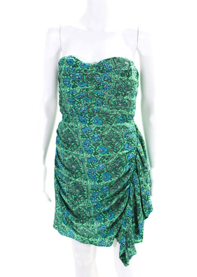 Rhode Womens Ebba Geometric Ivy Flora Strapless Sheath Dress Blue Green