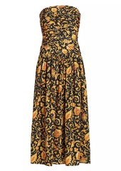 Rhode Selma Baroque-Print Strapless Midi-Dress
