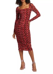 Rhode Simona Floral Mesh Ruched Midi-Dress