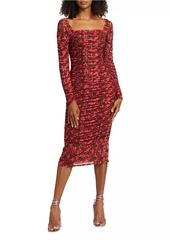 Rhode Simona Floral Mesh Ruched Midi-Dress