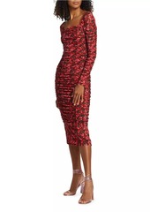 Rhode Simona Floral Mesh Ruched Midi-Dress