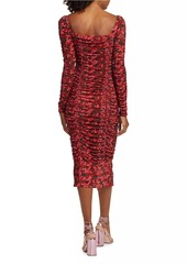 Rhode Simona Floral Mesh Ruched Midi-Dress