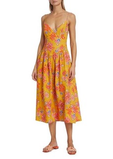 Rhode Sophie Linen Floral Midi Dress