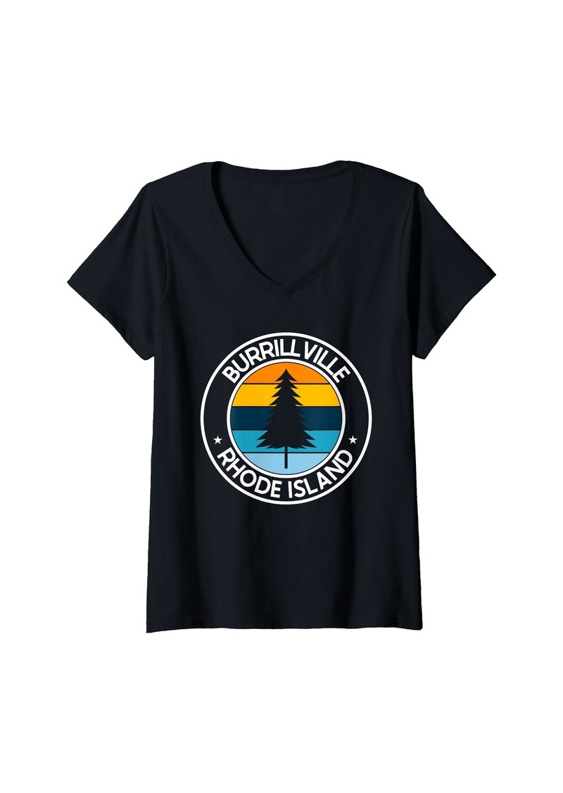 Womens Burrillville Rhode Island RI USA City Pride Retro Sunset V-Neck T-Shirt