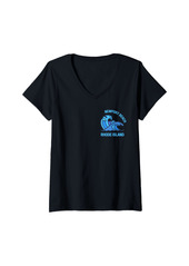 Womens Graphic Newport Beach Rhode Island Pocket Wave Souvenir V-Neck T-Shirt