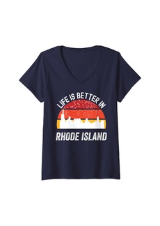 Womens Life is Better in Rhode Island V-Neck T-Shirt
