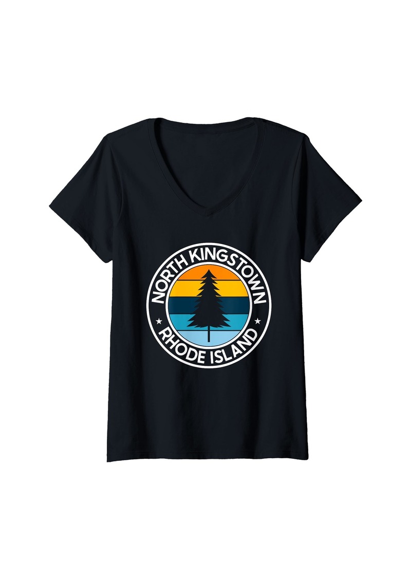 Womens North Kingstown Rhode Island RI USA City Pride Retro Sunset V-Neck T-Shirt