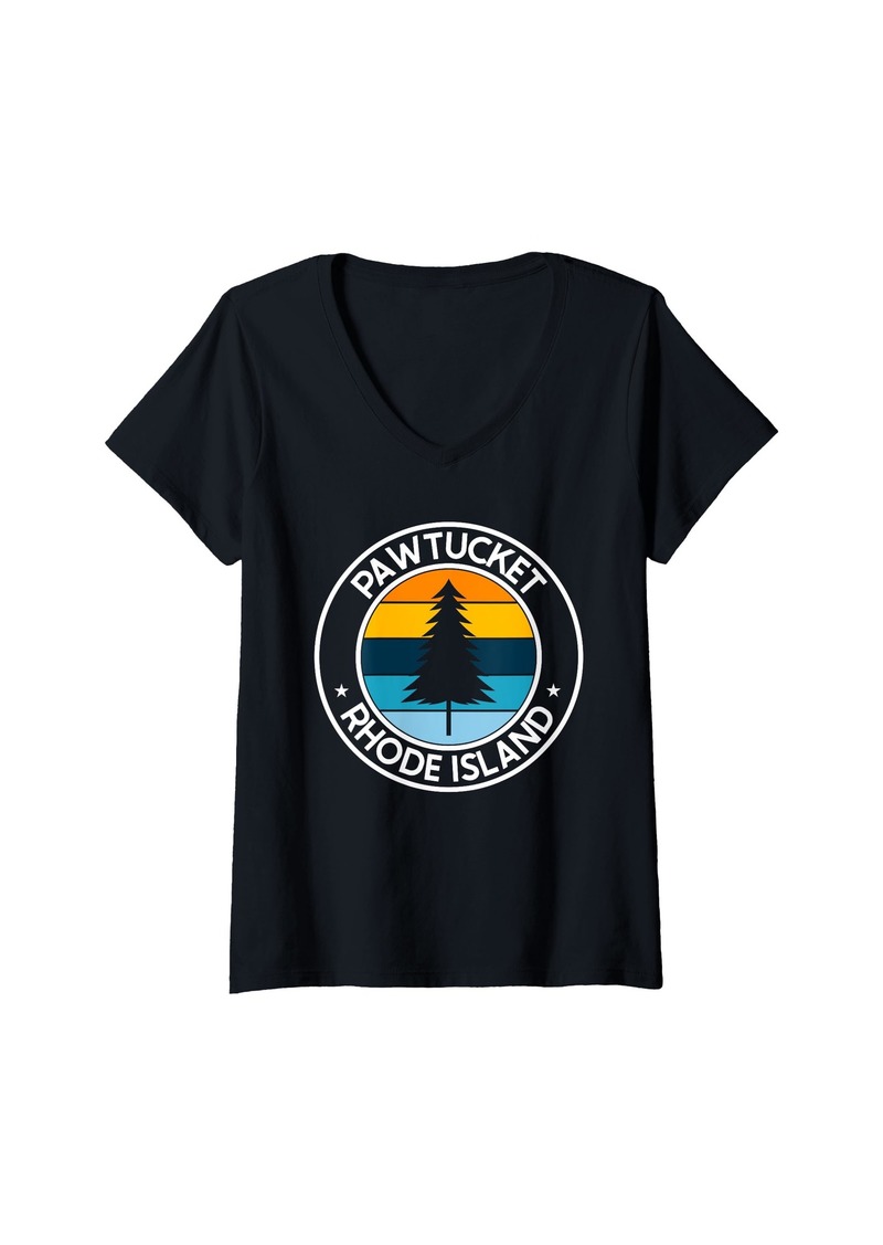 Womens Pawtucket Rhode Island RI USA City Pride Retro Sunset V-Neck T-Shirt