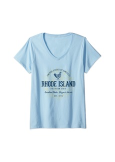Womens Retro Vintage State of Rhode Island V-Neck T-Shirt